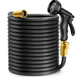 100 FT Garden Hose with 10 Functions Spray Nozzle Non-Expandable Garden Hose- Water Hose with Solid Brass Connector High Pressure No-Kink for Car Wash,Outdoor,Yard,Lawn,Pet and Camp Use(Black 100 FT)