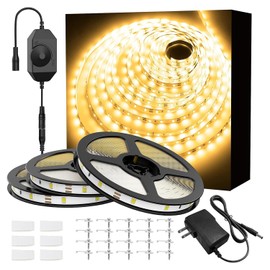 Onforu Warm White LED Strip Lights, 49.2ft 3000K Warm White Dimmable Strip Lighting, 2835 LEDs Tape Light, Flexible Ribbon Light for Kitchen Cabinet Bedroom Wardrobe,15m 12V Adhesive Rope Light