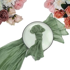 AitnWoy 10Ft Cheesecloth Table Runner 35 x 118 Inches Gauze Table Runner, Boho Rustic Fabric Semi-Sheer Runner for Wedding Baby Bridal Shower Holiday Party Table Decor (2, Sage Green)