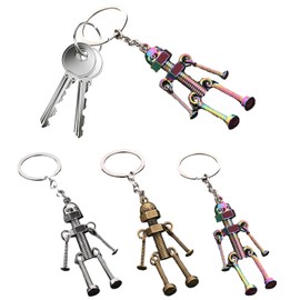 jojnsha Retro Movable Joint Robot Keychain Vintage Mechanical Screw Robot Pendant Key Holder Keyrings Accessory for Men