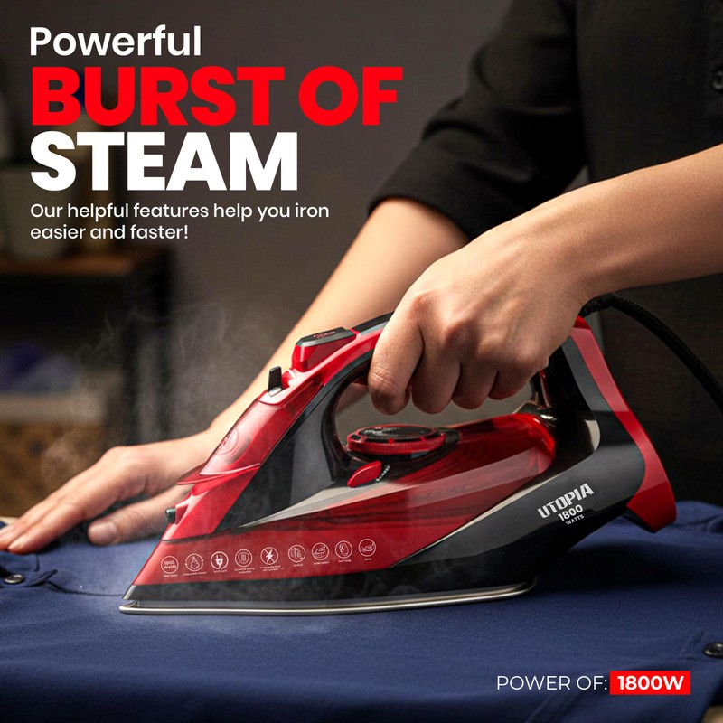 Utopia Home Steam Iron for Clothes - Non-Stick Soleplate -