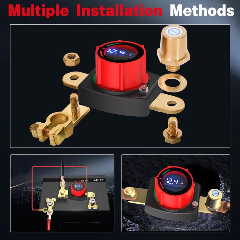 2025 New Top Post Battery Disconnect Switch with Voltmeter, 5-60V