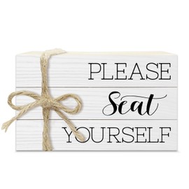 Decorative Book Stack for Bathroom, Retro Tiered Tray, Please Seat Yourself Wooden Book Decor for Home Office Restroom Washroom Toilet Bathtub Shelf, Farmhouse Bathroom Stacked Books Set -13