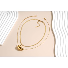 ZRU Layered Gold Drop Necklace for Women, Stackable Teardrop Hypoallergenic 14k Gold Plated Blade Chain Choker Pendant Necklaces Trendy Jewelry Gifts