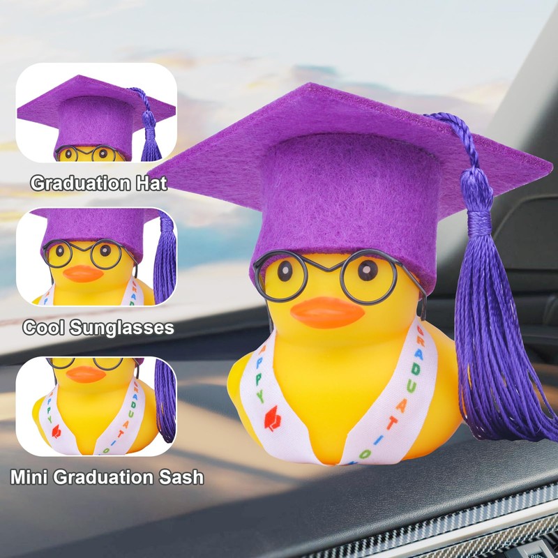 CoFuBcad Graduation Duck Car Ornament Yellow Rubber Duck Car Dashboard