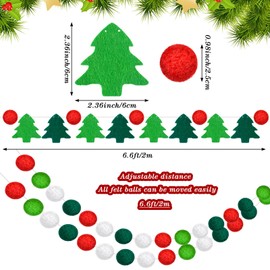 Preboun 5 Banners de Guirnaldas de Bolas de Fieltro de Navidad Guirnalda de Pompones y Árbol de Navidad Decoraciones Navideñas Adorno Colgante con Tonos de Rojo Verde y Blanco para Ventana Pared
