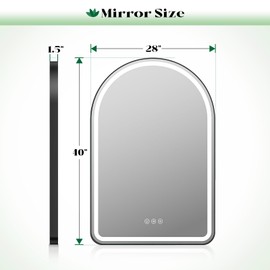 Wiserset Bathroom Led Mirror, 28"x 40" Black Arched Bathroom Vanity Mirror with Lights, Smart Mirror with Brushed Aluminum Frame for Bedroom with Anti-Fog Dimmable 3 Colors and Lights
