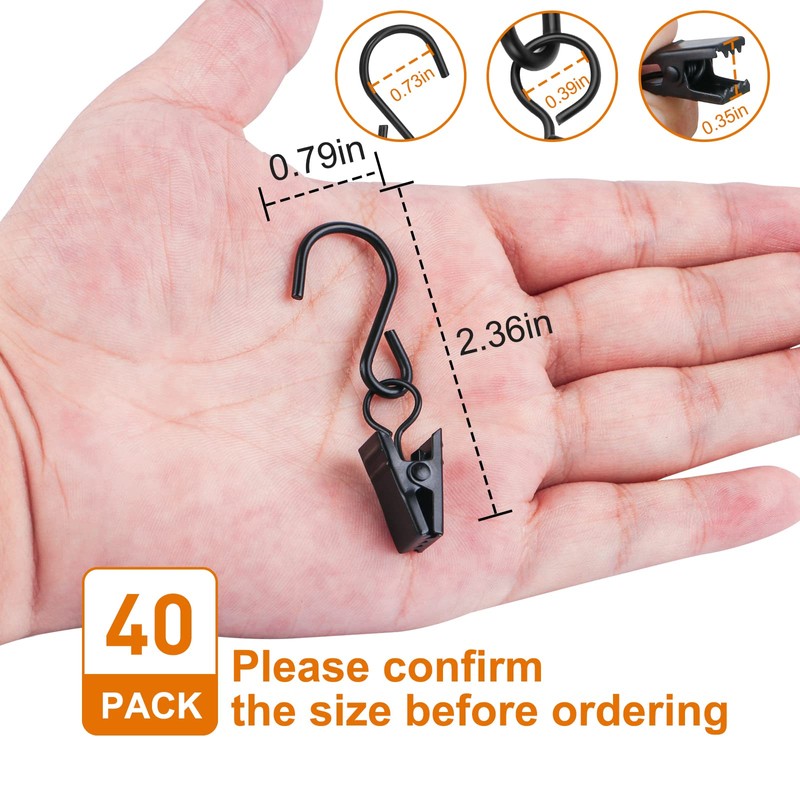 40 PCS Curtain Clips with S Hooks for Outdoor String