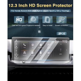 Sunsdrew 2PCS Accord Screen Protector 2025 2024 2023 Honda Accord 12.3-inch Hybrid(Sport/Sport-L/EX-L/Touring) Touchscreen Protector Accord 9H Navigation Display Tempered Glass Anti Fingerprint