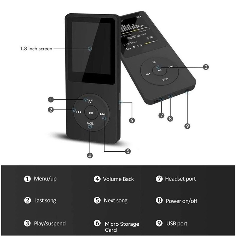 Bluetooth MP3 Player 1.8 Inch Color Display Built in Speaker