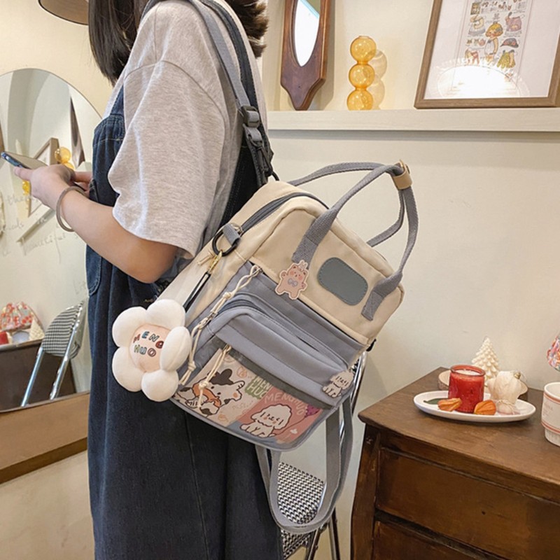 Cute Backpack with Accessories Dual Purpose Backpack Shoulder Bag Large