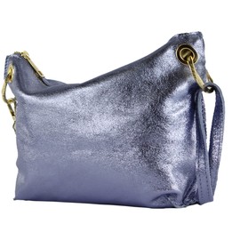 modamoda de - T243 / T252 Italian Shoulder Bag Small Leather / Suede, Pastel Purple Metallic