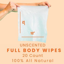 HyperGo XL Body Wipes for Women & Men – 12" x12" Rinse-Free Full Body Cleansing Wipes 2-20 Count Packs - Unscented | Biodegradable, Hypoallergenic, Aloe-Infused | Gym, Festival, Camping Essentials