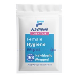 Flygiene Gentle Female Hygiene Wipes - Individually Wrapped Feminine Wipes - Daily Cleansing Personal Wipes - Hygiene Wipes for Women - Travel Size Body Wipes with Aloe Vera and Chamomile (30)