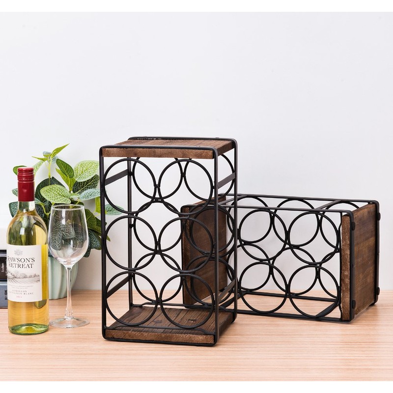SODUKU Rustic Wood Countertop Wine Rack 6 Bottles No Need