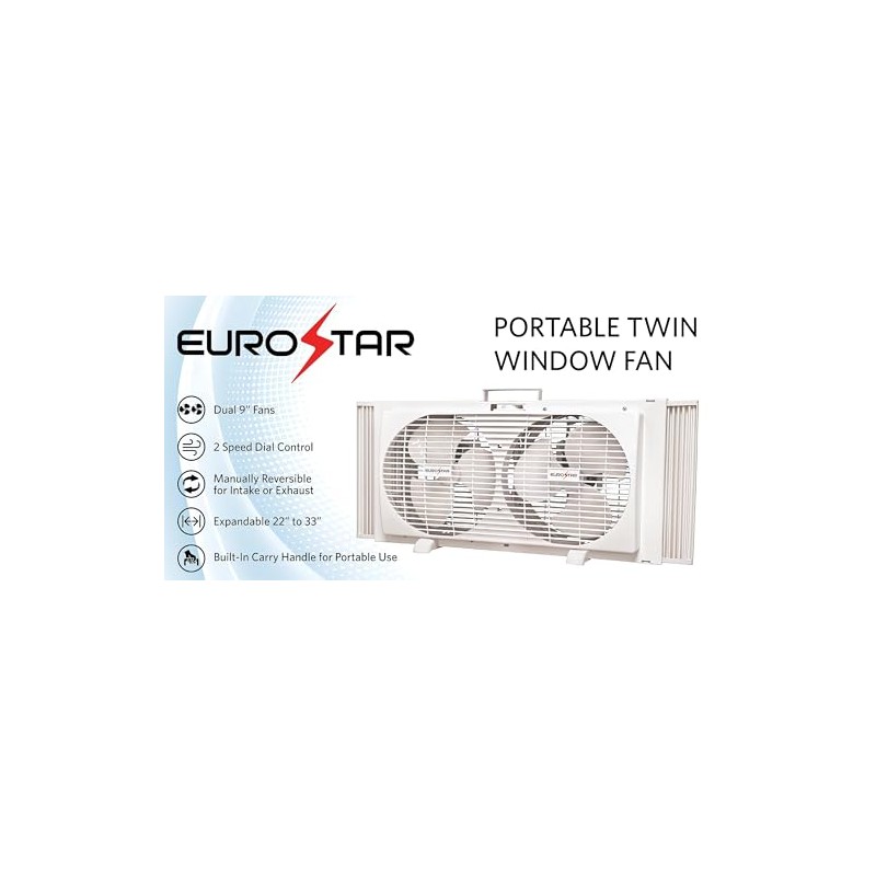 EUROSTAR Twin Window Fan, White, 33 Inch