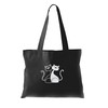 Cute Cat Tote Bag Black, Silver Metallic Print, Cat Gifts
