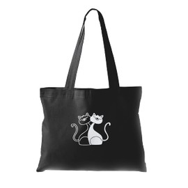 Cute Cat Tote Bag Black, Silver Metallic Print, Cat Gifts for Cat Lovers