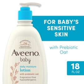 Aveeno Baby Daily Moisture Body Lotion for Sensitive Skin, Hypoallergenic Moisturizing Baby Lotion with Nourishing Oatmeal to Deeply Moisturize Baby's Skin, Fragrance-Free,  fl. oz