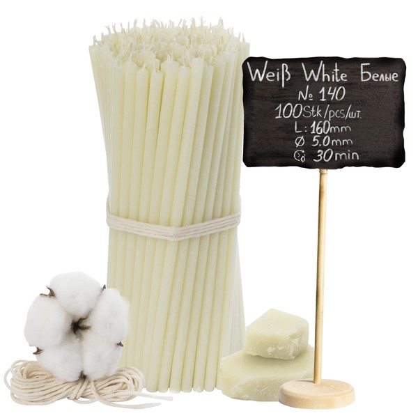 №140-100 Pieces White Beeswax Candles Collection: Traditional Stick and Household
