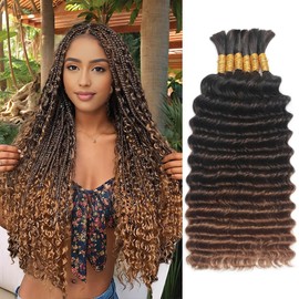 Boho Hair for Braiding 6 Bundles/Pack Ombre Braiding Hair 150g 20 Inch Deep Wave Bulk Human Hair for Braiding 12A Boho Braids Human Hair Bundles Auburn Ginger T30# Wet and Wavy Braiding Hair