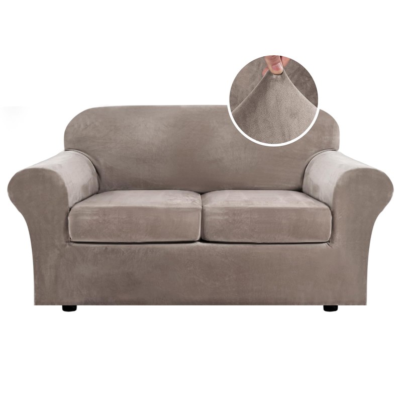 H.VERSAILTEX Real Velvet Plush 3 Piece Stretch Sofa Covers Couch