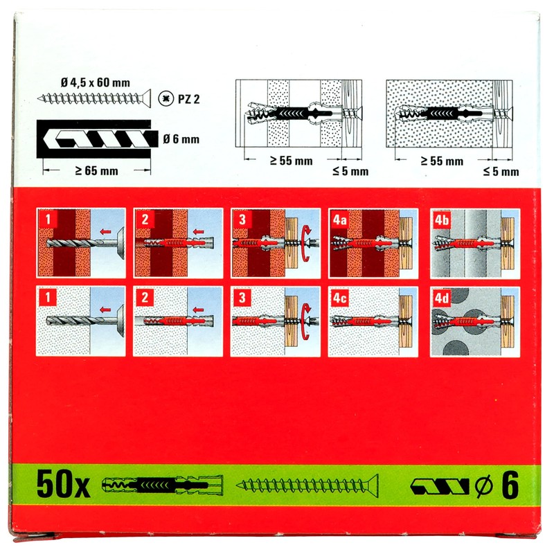 Fischer Duopower 6 x 50 S, Universal Dowels with Safety