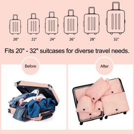RUIOMII Travel Packing Cubes 7pcs Travel Essentials,Waterproof Packing Cubes for Suitcases,Travel Organiser Thickened Suitcase Organiser Bags,Serviceable Travel Accessories for Women(Set Of 7, Pink)