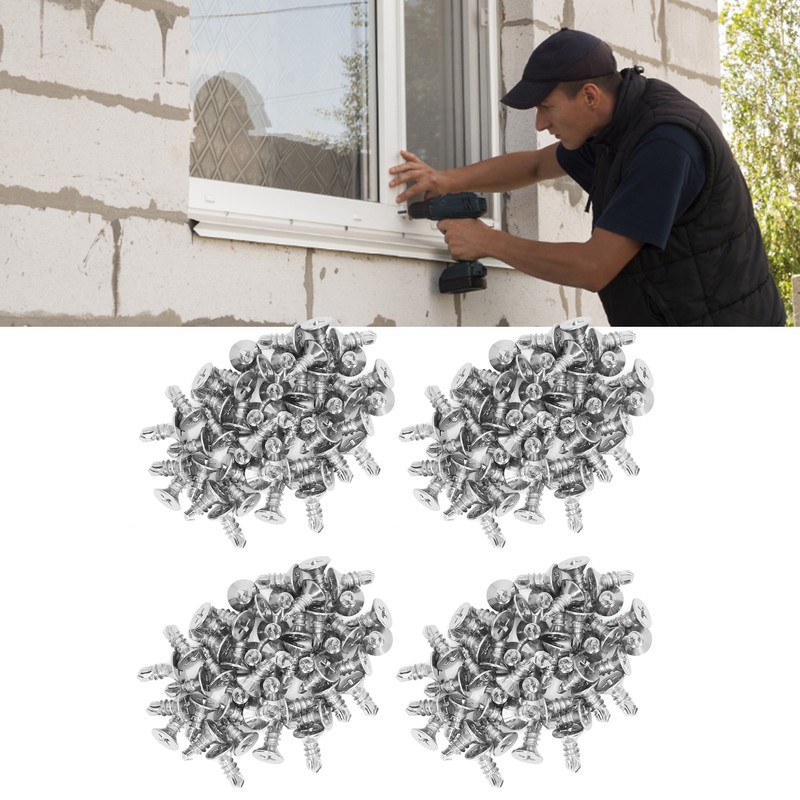 200Pcs Self Drilling Screw Countersunk Cross Stainless Steel 13mm Length
