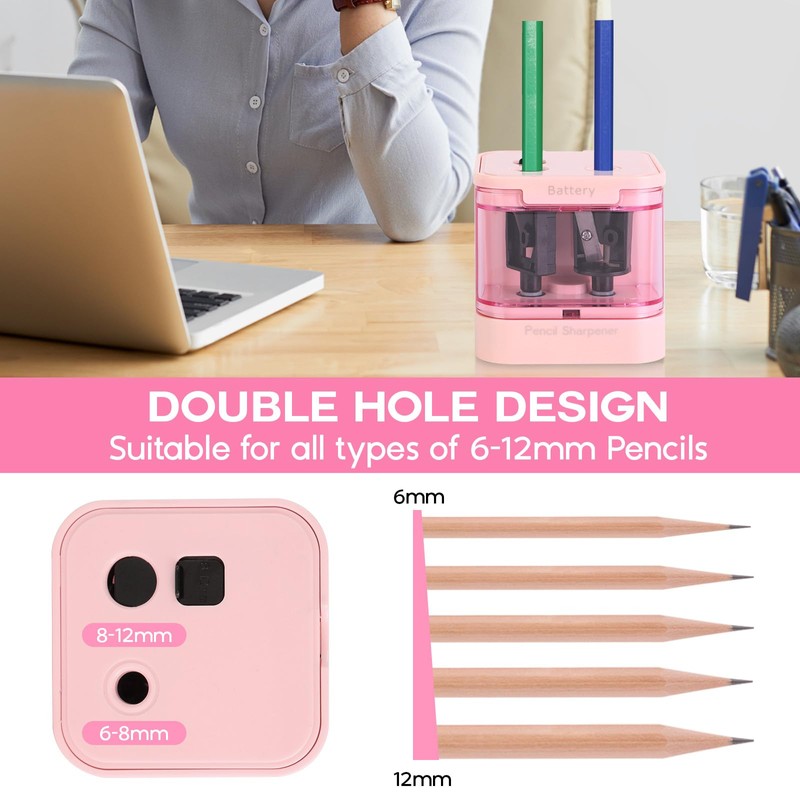 Eagle Electric Pencil Sharpener, Dual Holes, Battery Powered for School/Office/Art,