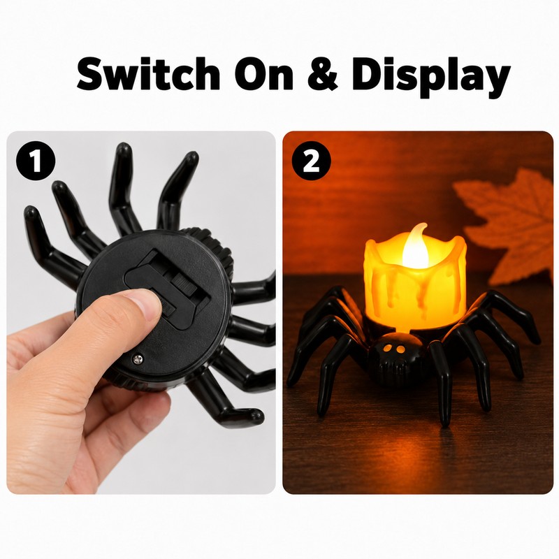 Halloween LED Spider Pumpkin Candle Light – Plastic Lamp for