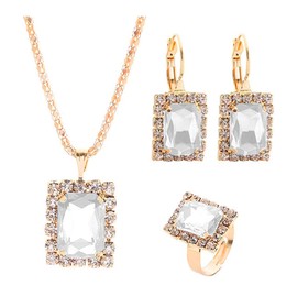 FDEETY Jewellery Set Fashion Necklace Earrings Ring Set Wedding Bridesmaid Gift Jewellery Sets for Women and Girls (White)