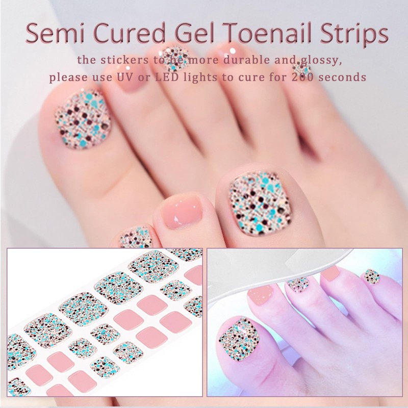 WOKOTO Semi Cured Gel Nail Strips For Toenails, 16 Size