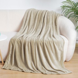 PHF Cuddly Fluffy Fleece Blanket, Oeko-Tex Soft Warm Blanket, Bedspread, Throw Blanket for the Sofa, Bed, Khaki, 130 x 150 cm