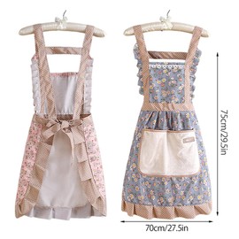 SamHeng Floral Apron for Women, Princess Style Ruffle Kitchen Apron Adjustable Canvas Apron with Hand Wipe Pocket, Flower Chef Apron for Cooking Baking Painting Gardening BBQ Coffee House (Pink)