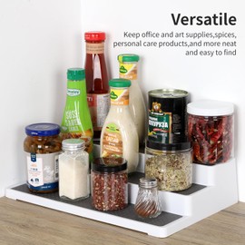 AngieQH Non-Skid 3-Tier Spice Pantry Kitchen Cabinet Organizer For kichen/Living room/bedroom, 15-Inch, White/Gray(Scalable