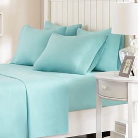 Comfort Spaces CS20-0118 Microfiber Set 14" Deep Pocket, Wrinkle Resistant All Around Elastic-Year-Round Cozy Bedding Sheet, Matching Pillow Cases, Queen, Aqua