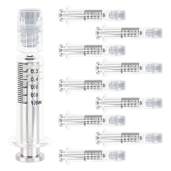 OLYCRAFT 10pcs 1ml Glass Syringes Reusable Syringes Glass Laboratory Syringes