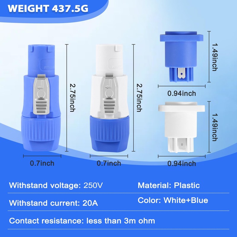 Jevina PowerCON Type A NAC3FCA + NAC3MPA-1 Chassis Plug Panel