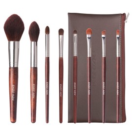Natural horse hair make-up brush set by Luxury ENZO KEN, pony hair eyeshadow brush with handbag, horsehair brown eyeshadow brush set, contour and blusher brush travel sets for powder.