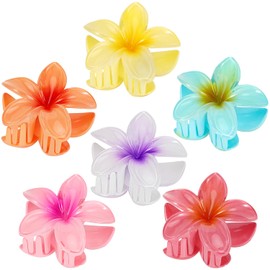 ANEESAA Hawaiian Flower Hair Claw Clips, Large for Thin/Thick Hair, Preppy Style, Hawaii Hair Accessories, Gifts for Women Girls (6pcs)