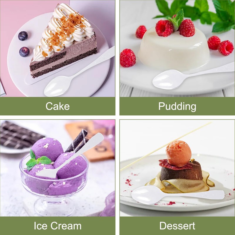 100 Pcs Dessert Spoons, 9.5cm Plastic Small Dessert Spoons, Mini