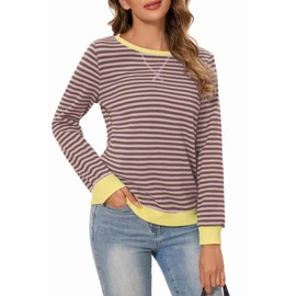 Neineiwu Oversize Pullover Women's Striped Long Sleeve Autumn Crew Neck Sweatshirt Y2K Tops, Pink stripes