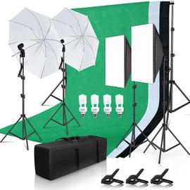 Camnoon Studio Photography Light Kit Softbox Including 45W LED Light Bulbs/ 50x70cm Softbox/ 33 Inch White Photography Umbrella/ E27 Light Socket/ 2M Light Stands/ 3pcs Backdrops/Backdrop Clamps etc