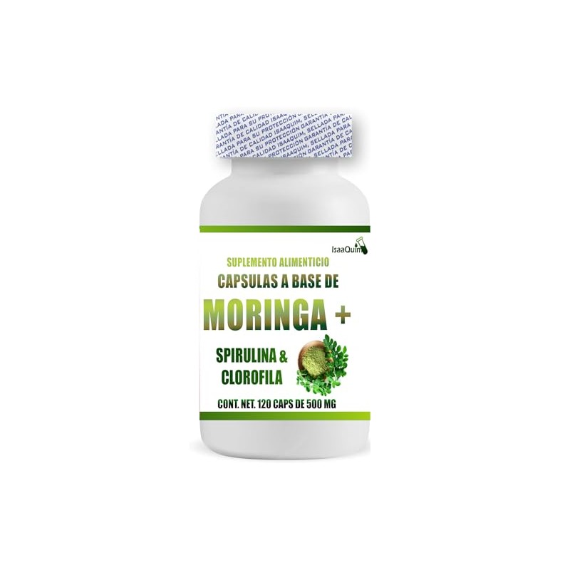 MORINGA + ESPIRULINA Y CLOROFILA 120 capsulas de 500 mg
