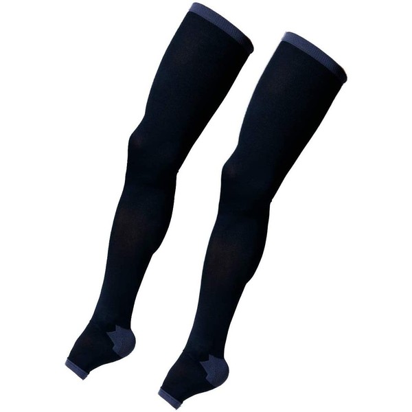 Men's Compression Socks, Elastic Stockings, Open Toe, Leg Flattering, Recommended by Professor of Juntendo University, Long through the thigh, M