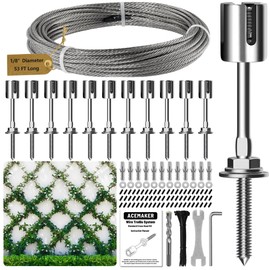 Wire Trellis for Climbing Plants Outdoor, 12-Set Wall Wire Trellis Kit with 1/8in x 53ft Stainless Steel Cable, T316 Espalier System for Fence and Garden DIY Projects