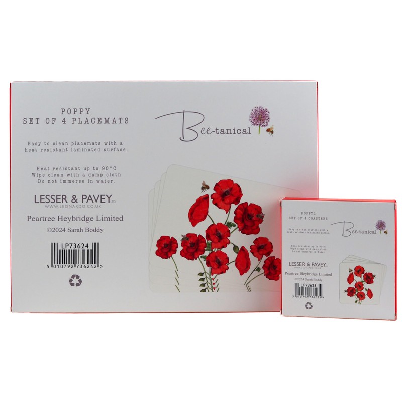 LP Set Of 4 Poppy Dinner Place Mats And Coasters
