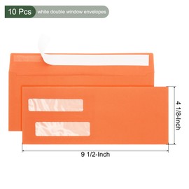 YOKIVE 10 Pcs Double Window Envelopes, Business Security Seal Envelopes Tax Self Adhesive Envelope, Great for Check, Tax, Invoice, Documents (Orange Red, 4 1/8 Inch x 9 1/2 Inch)