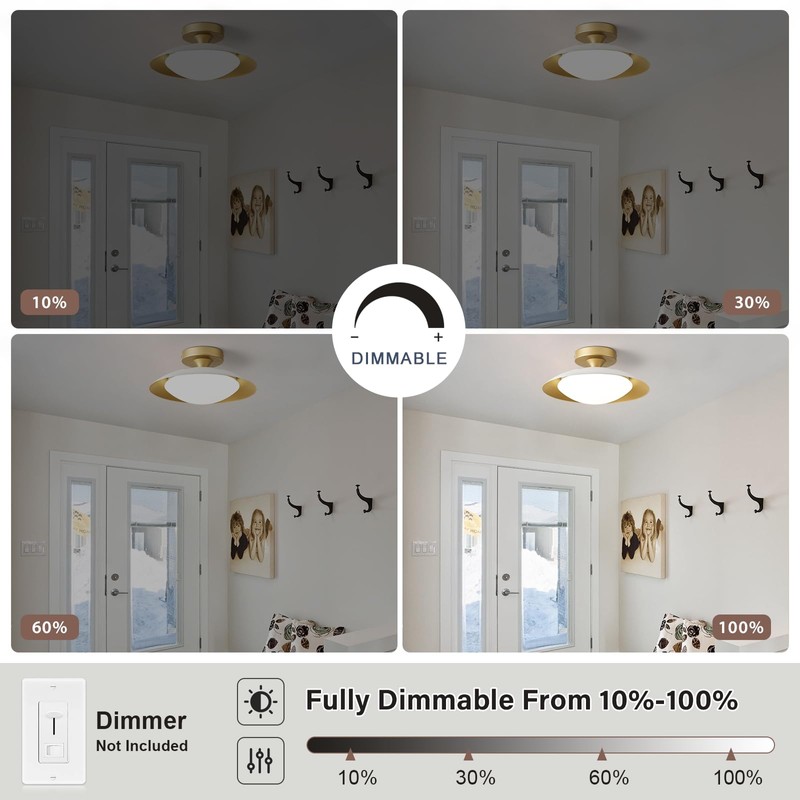 YURNYQ Dimmable White and Gold Flush Mount Ceiling Light Modern